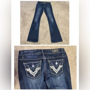 Women's ZCO Dark Wash Saddle Stitch Boot Cut Low Rise Jeans